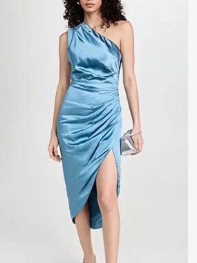 Elliatt Cassini One-Shoulder Satin Dress in Blue XL